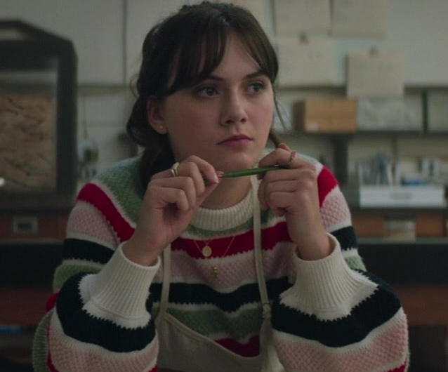 Multicolor Striped Crew Neck Sweater Worn by Emilia Jones as Margot