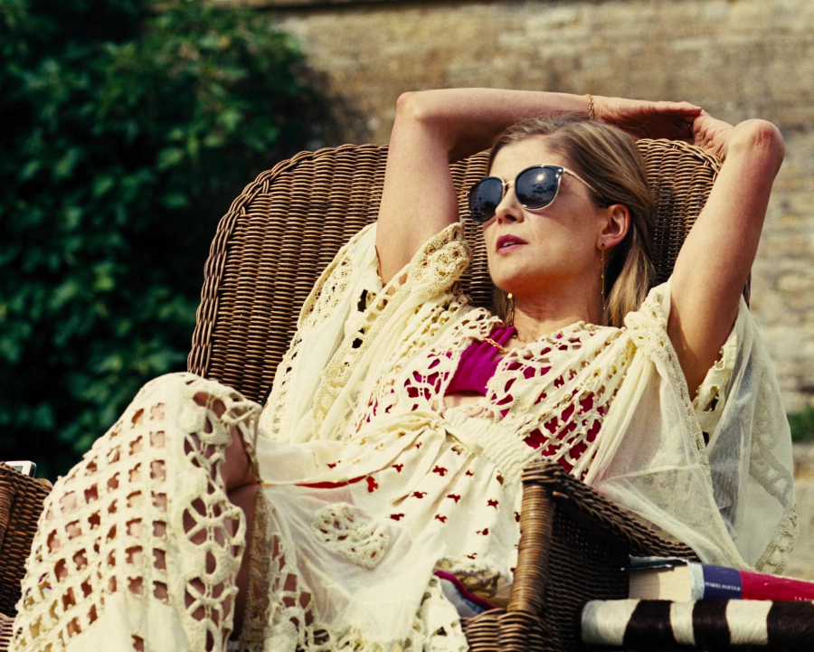 Bohemian Lace Crochet Maxi Dress Worn by Rosamund Pike as Lady Elspeth Catton