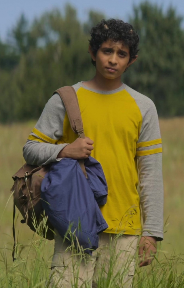 Yellow and Grey Long Sleeve Raglan Tee Worn by Aryan Simhadri as Grover Underwood