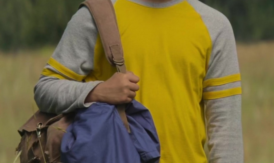 Yellow and Grey Long Sleeve Raglan Tee Worn by Aryan Simhadri as Grover Underwood