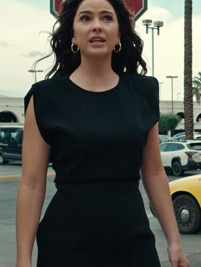 Black Mini Dress With Shoulder Pads Worn by Shelley Hennig as Ava Winters