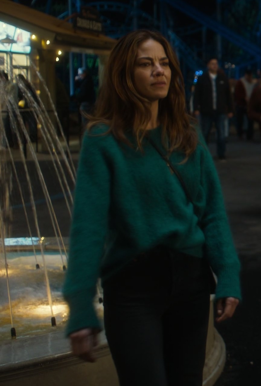 Worn on The Family Plan (2023) Movie - Green Mohair Crew Neck Sweater of Michelle Monaghan as Jessica Morgan