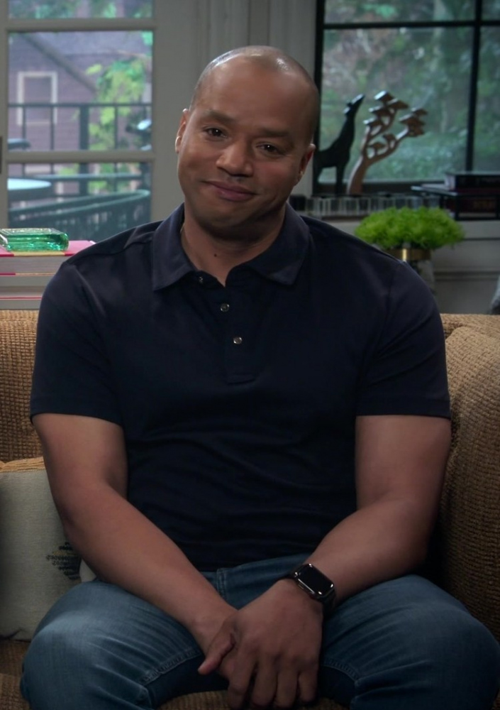 Solid Navy Polo Shirt Worn by Donald Faison as Trey Turner