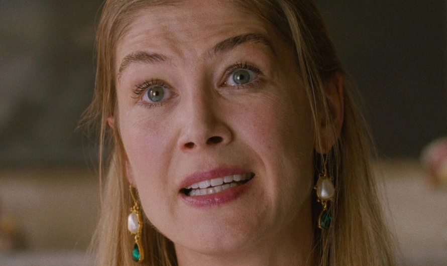 Elegant Gold Drop Earrings with Turquoise and Pearl Accents of Rosamund Pike as Lady Elspeth Catton
