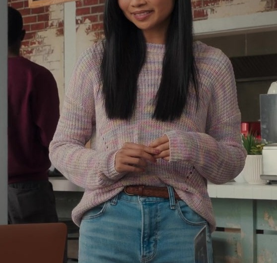 Soft Lavender Mix Chunky Knit Pullover of Gabrielle Jacinto as Olivia