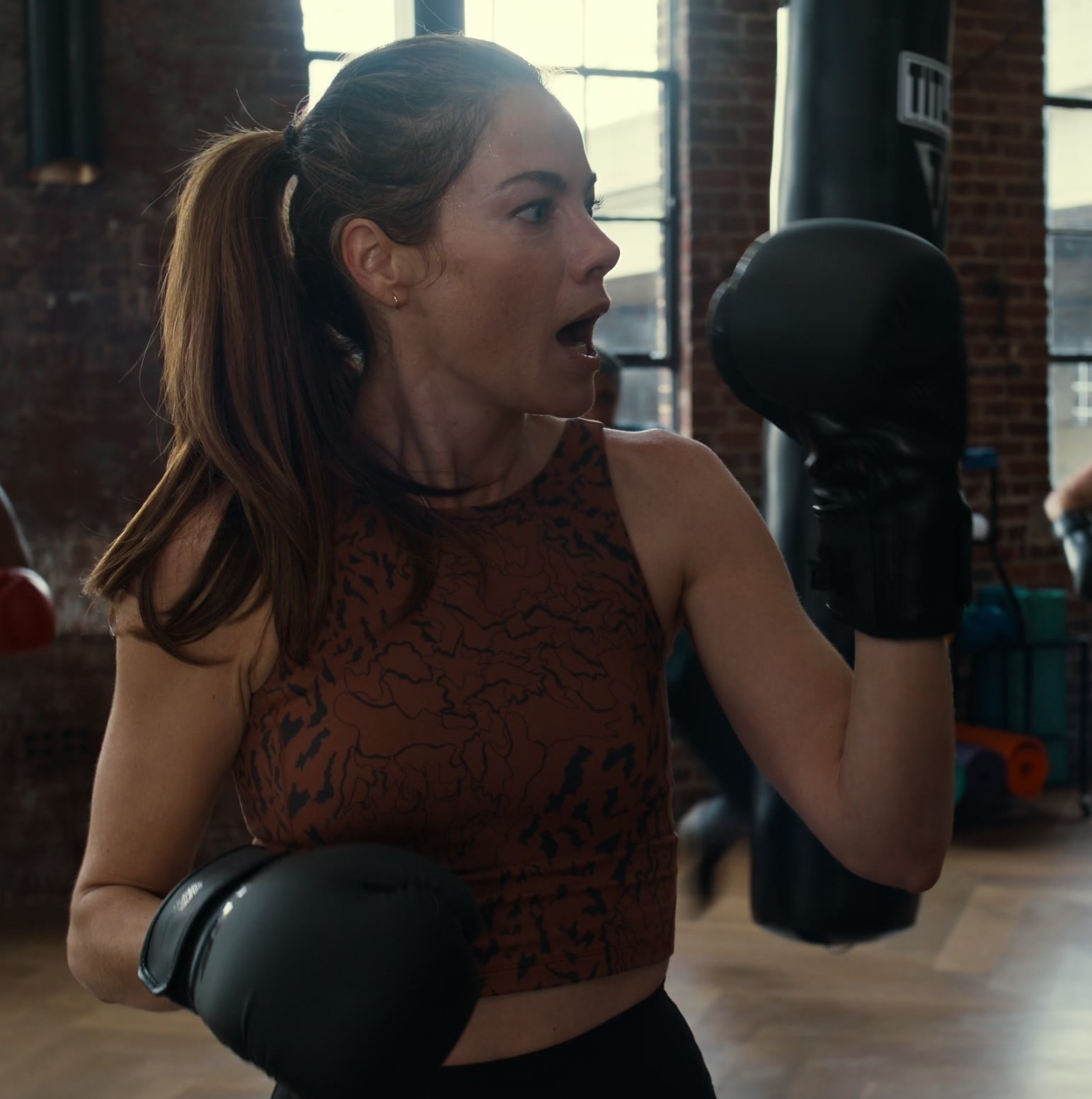 Worn on The Family Plan (2023) Movie - High Neck Tank Top of Michelle Monaghan as Jessica Morgan