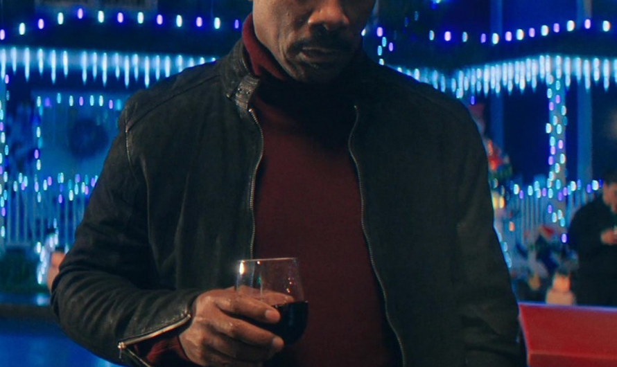 Classic Black Leather Biker Jacket with Zipper Detail of Eddie Murphy as Chris Carver