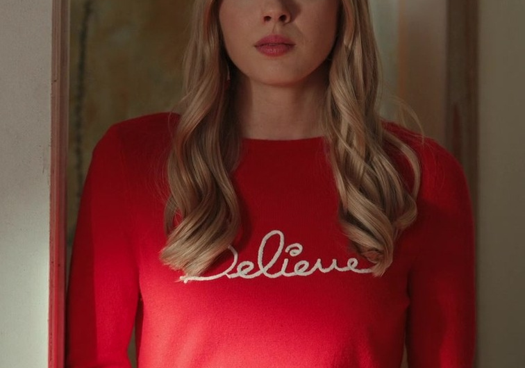 Festive Red (Believe) Christmas Sweater of Sarah Dugdale as Lizzie
