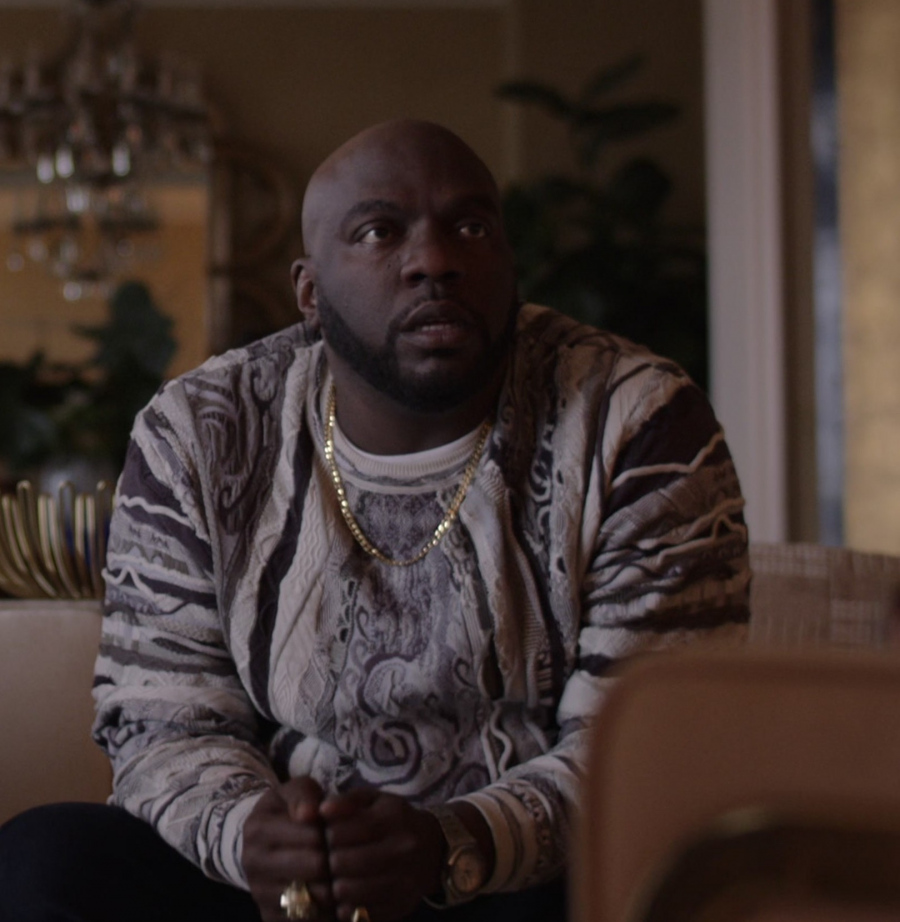 Black and White Print Crew Neck Sweater Worn by Omar Dorsey as Ray from Bookie TV Show