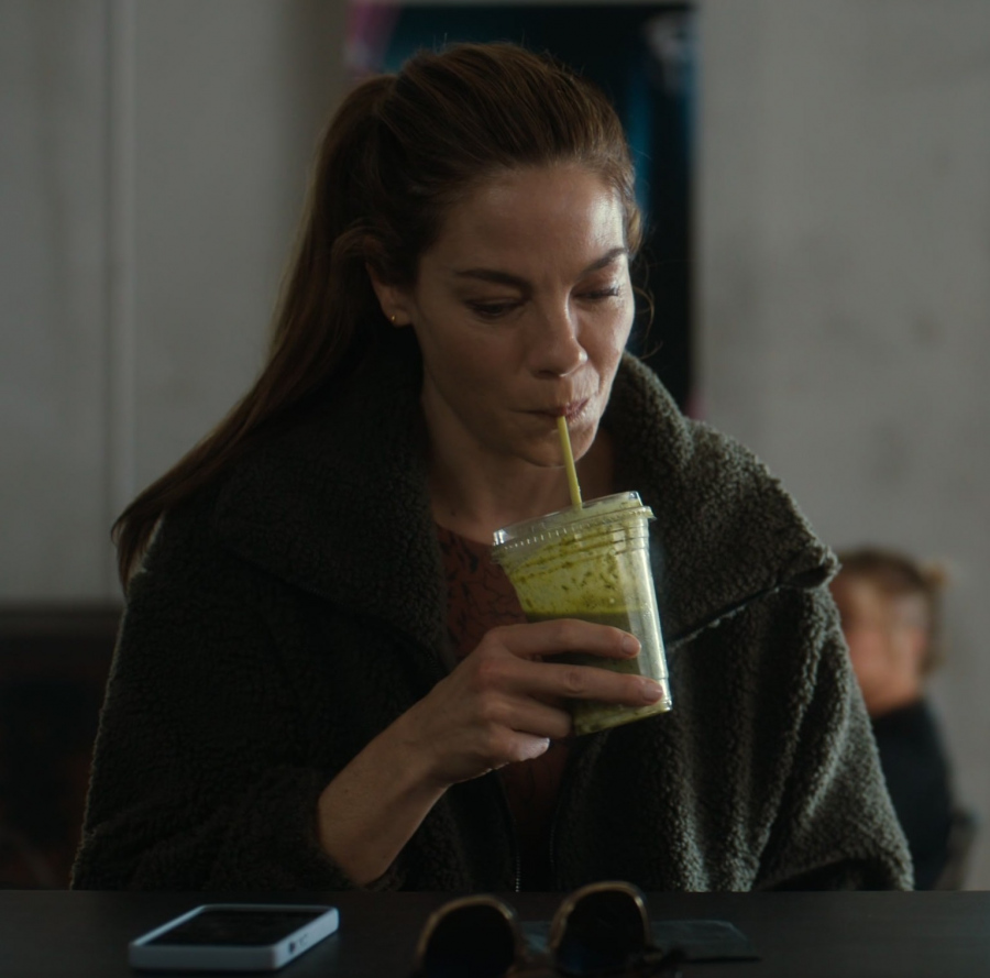 Green Teddy Jacket of Michelle Monaghan as Jessica Morgan from The Family Plan (2023) Movie