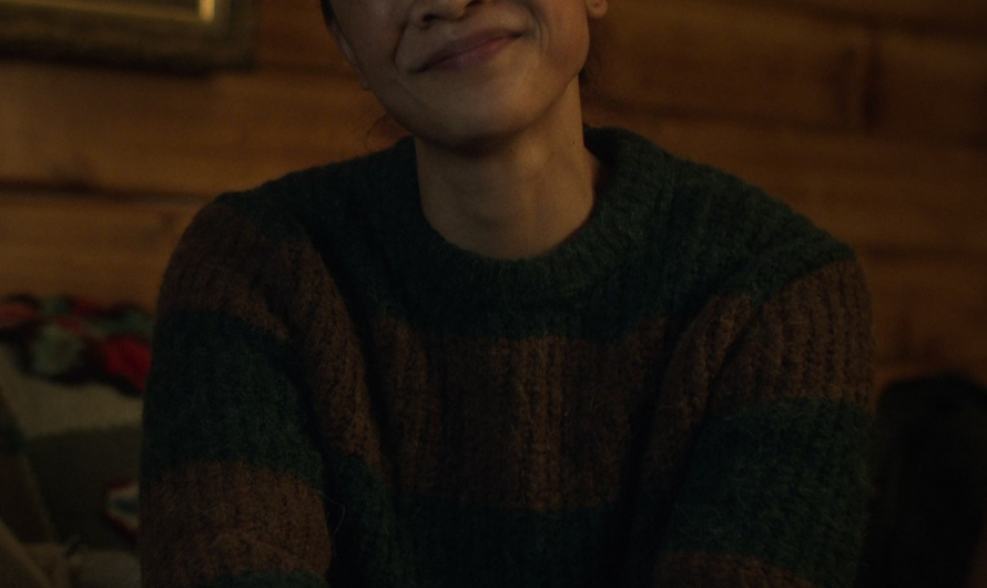 Green and Brown Striped Knit Sweater Worn by Sorika Horng