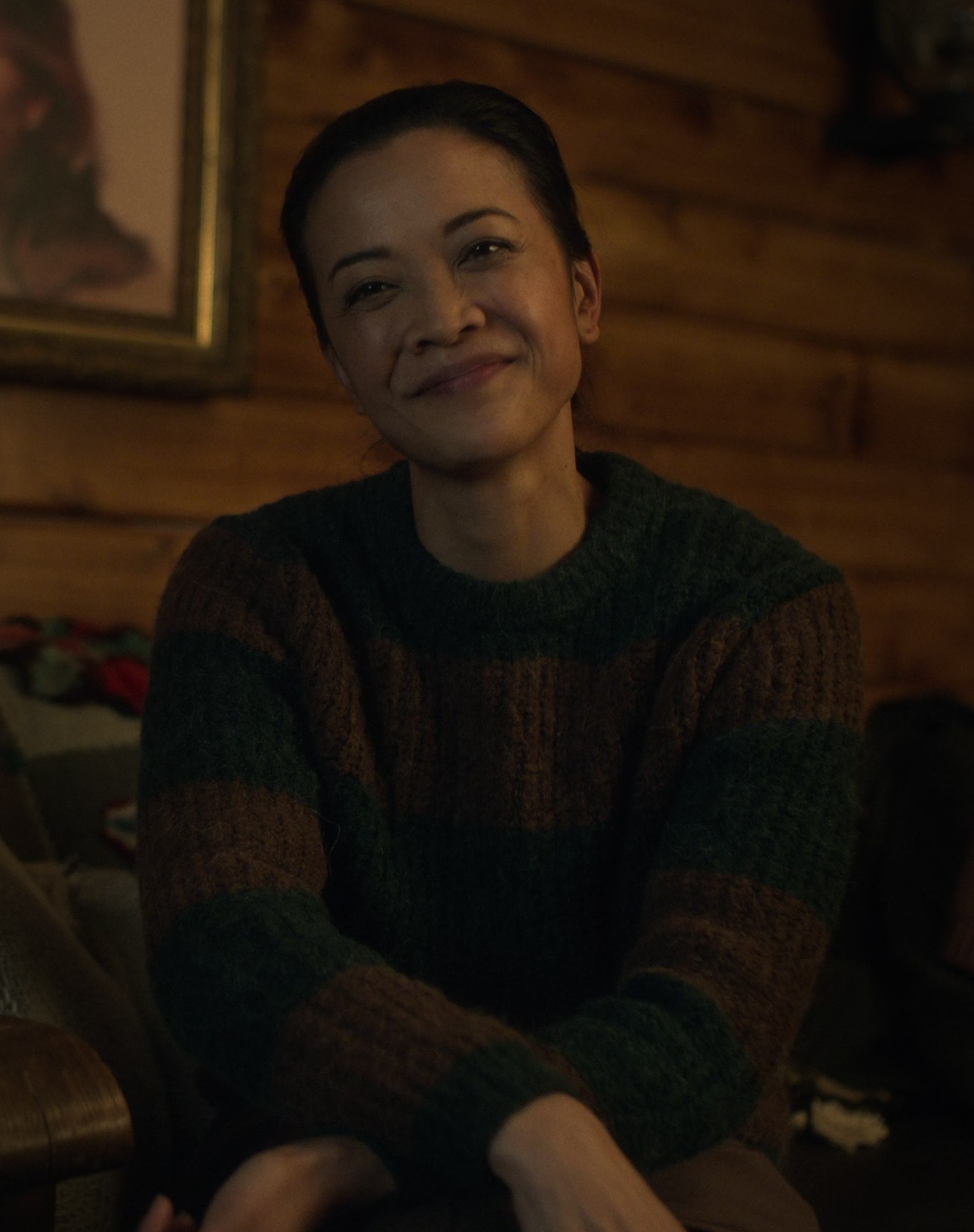 Worn on Fargo TV Show - Green and Brown Striped Knit Sweater Worn by Sorika Horng
