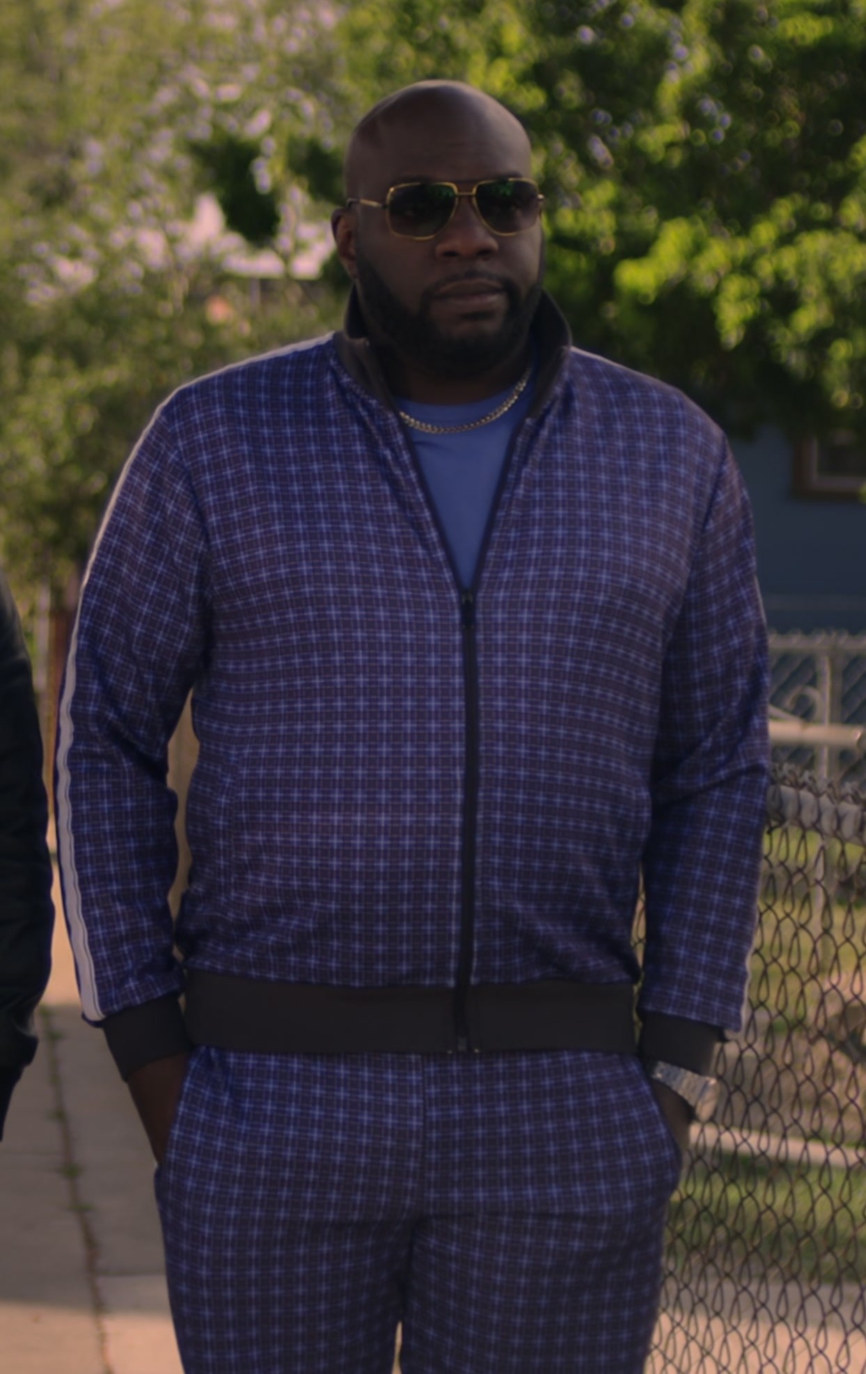 Worn on Bookie TV Show - Blue Check Jogging Suit Worn by Omar Dorsey as Ray