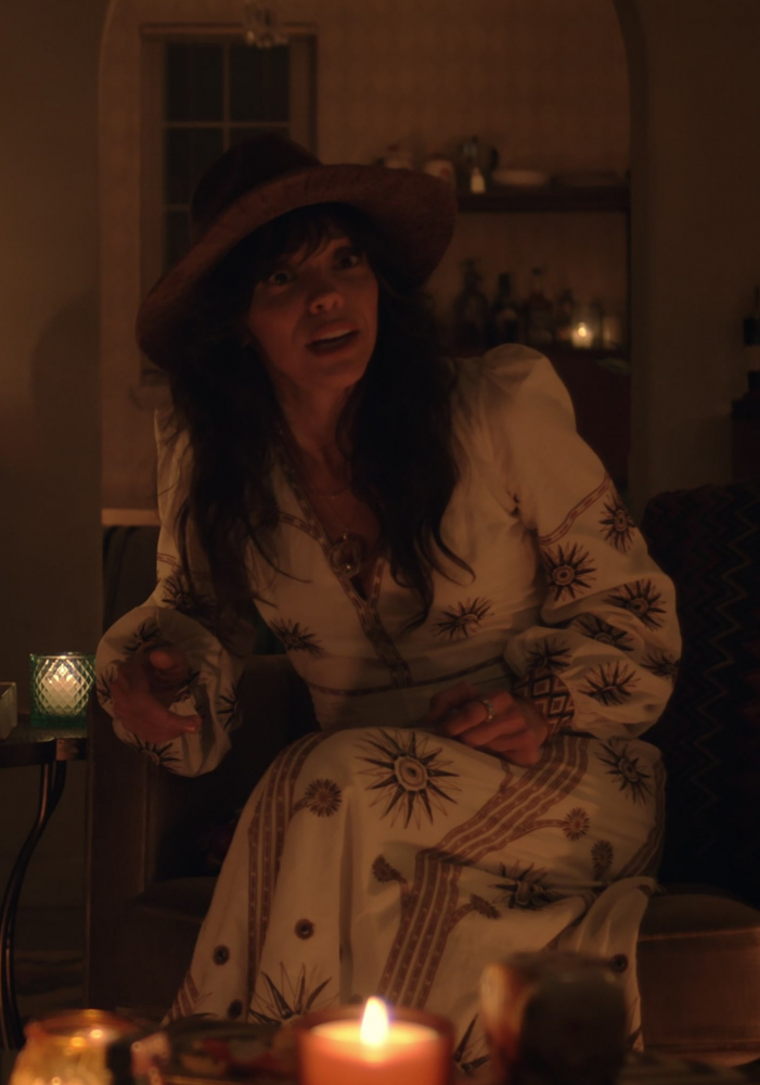 Bohemian Folk Art-Inspired Midi Dress Worn by Vanessa Ferlito as Lorraine from Bookie TV Show