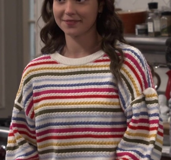 Multi-Color Striped Crewneck Knit Sweater Worn by Sofia Capanna as Grace