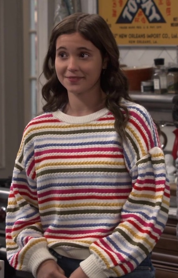 Multi-Color Striped Crewneck Knit Sweater Worn by Sofia Capanna as Grace