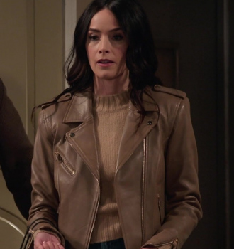 Worn on Extended Family TV Show - Brown Faux Leather Biker Jacket of Abigail Spencer as Julia Mariano