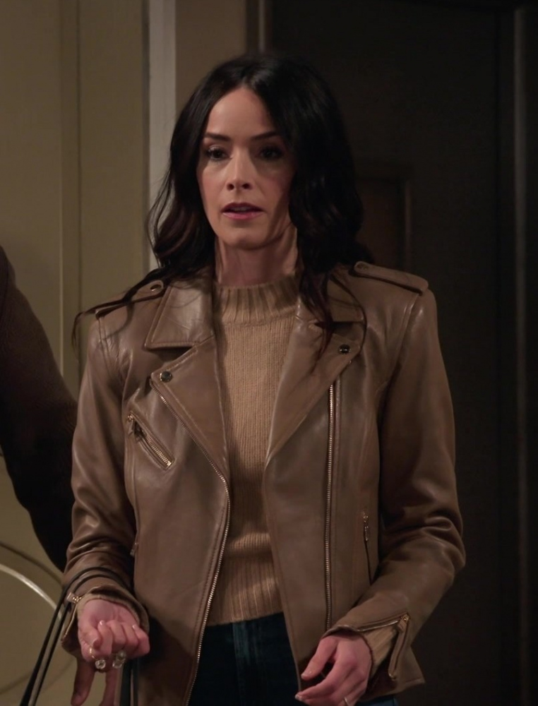 Brown Faux Leather Biker Jacket of Abigail Spencer as Julia Mariano