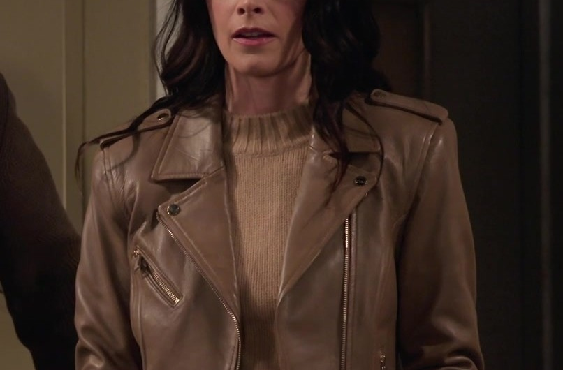 Brown Faux Leather Biker Jacket of Abigail Spencer as Julia Mariano