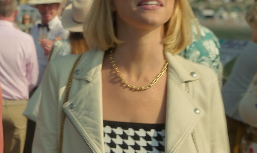White Faux Leather Biker Jacket Worn by Violett Beane as Imogene Scott