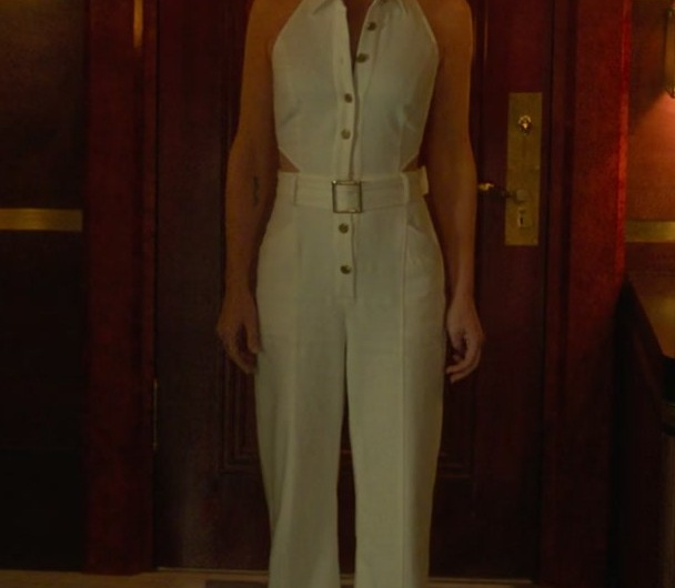 High-Waisted Wide Leg White Trousers of Violett Beane as Imogene Scott