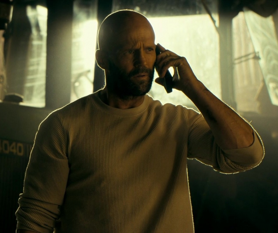 Beige Ribbed Crew Neck Sweater of Jason Statham as Adam Clay