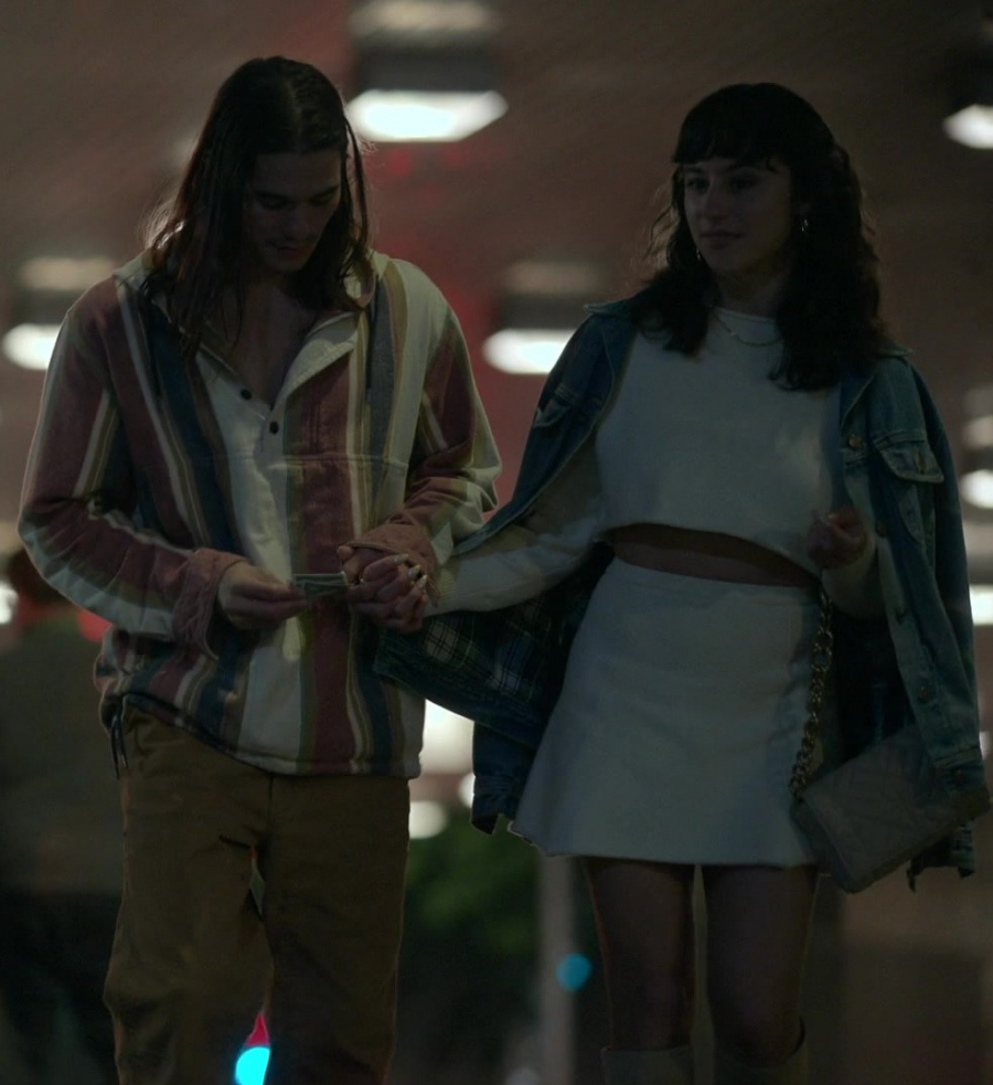 two-piece white long sleeve crop top and mini skirt set - Carina Conti (Riley) - Good Trouble TV Show