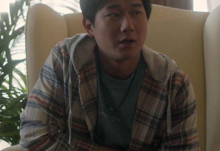 Plaid Hooded Shirt of Sam Song Li as Bruce Sun