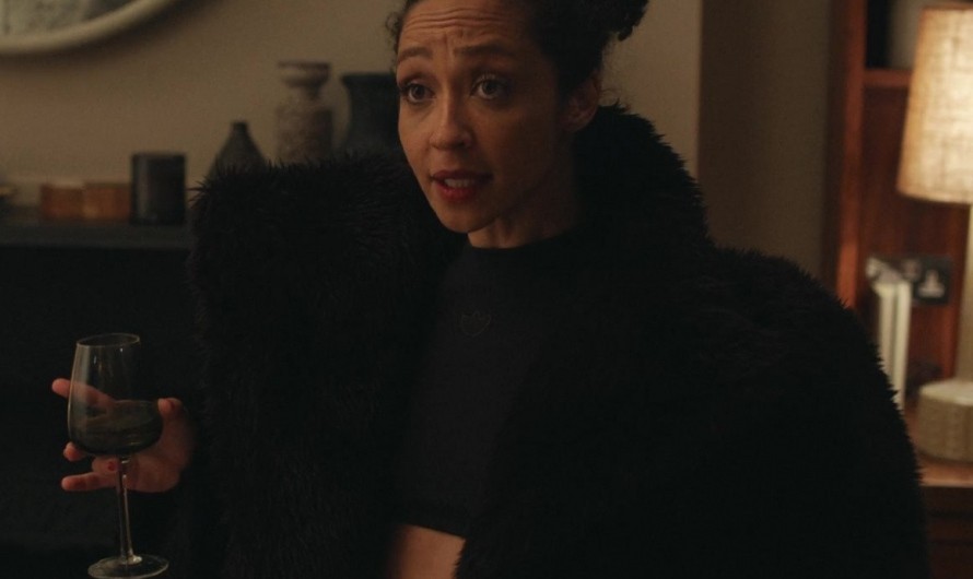 Black Faux Fur Coat of Ruth Negga as Sophie