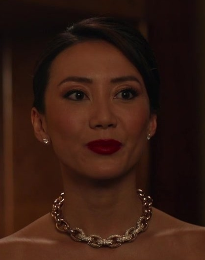 Gold and Crystal Thick Link Chain Necklace Worn by Angela Zhou as Teddy Goh