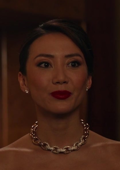 Gold and Crystal Thick Link Chain Necklace Worn by Angela Zhou as Teddy Goh