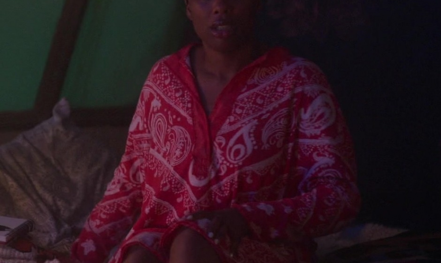 Red Paisley Lounge Wear of Zuri Adele as Malika Williams