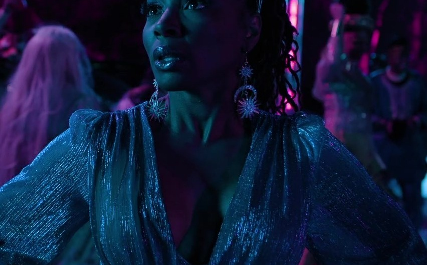 Metallic Shimmer Blouse with Plunging Neckline Worn by Shanola Hampton as Gabrielle “Gabi” Mosely
