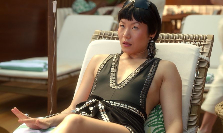 Studded V-Neck One-Piece Swimsuit of Karoline as Eleanor Chun