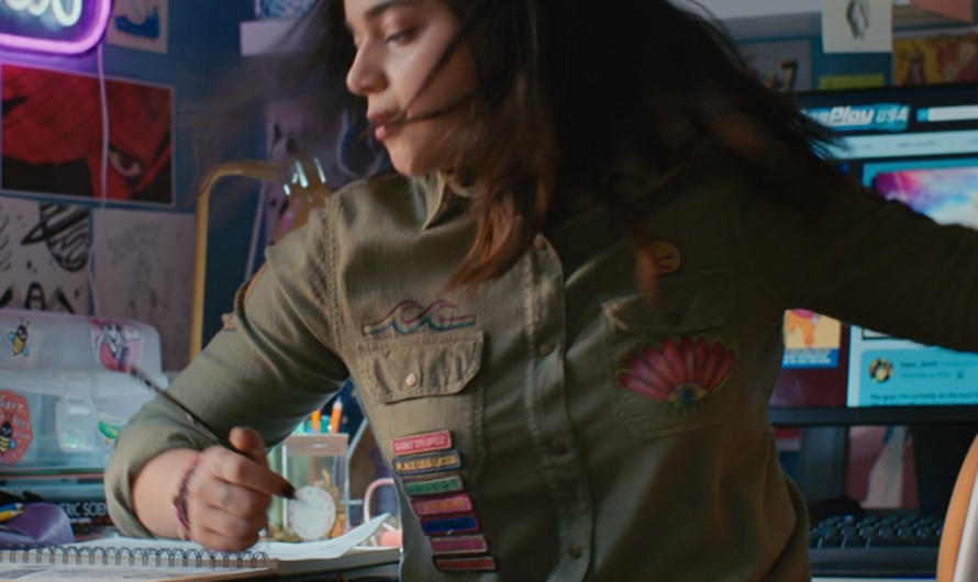 Green Military-Inspired Shirt with Embroidered Patches Worn by Iman Vellani as Kamala Khan / Ms. Marvel