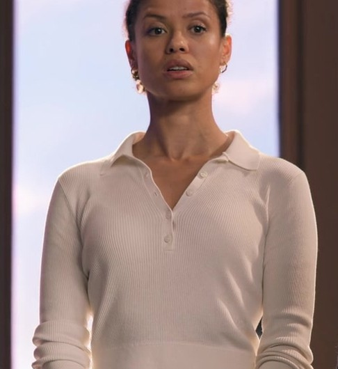 Soft White Long Sleeve Ribbed Top Worn by Gugu Mbatha-Raw as Abby