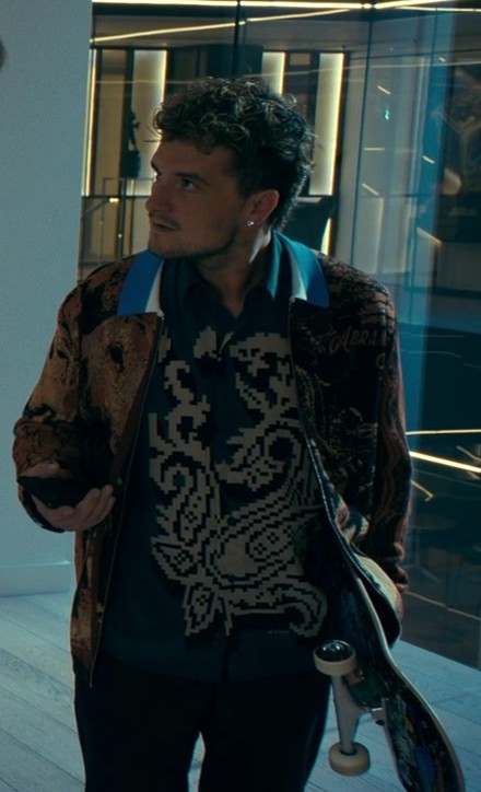 Worn on The Beekeeper (2024) Movie - Baroque Print Jacket Worn by Josh Hutcherson as Derek Danforth