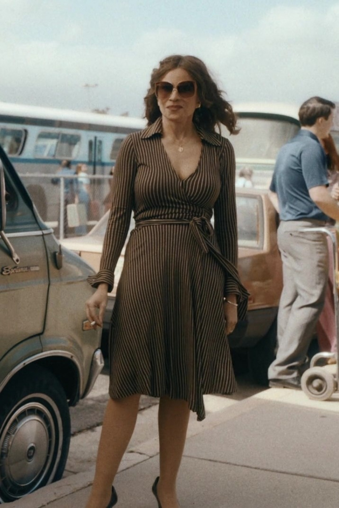 Striped Midi Dress with Belt Worn by Sofía Vergara as Griselda Blanco