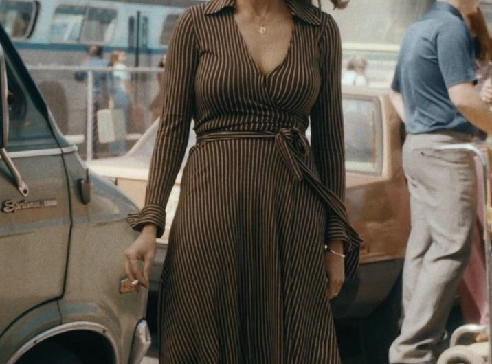 Striped Midi Dress with Belt Worn by Sofía Vergara as Griselda Blanco