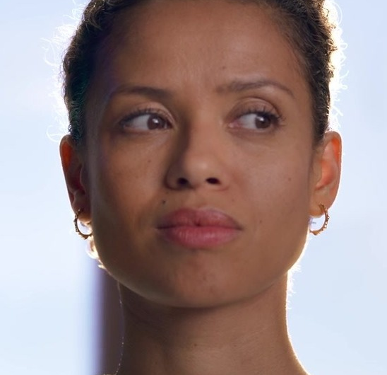 Gold Hoops with Sparkling Crystal Accents Worn by Gugu Mbatha-Raw as Abby