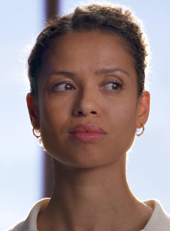 Gold Hoops with Sparkling Crystal Accents Worn by Gugu Mbatha-Raw as Abby from Lift (2024) Movie
