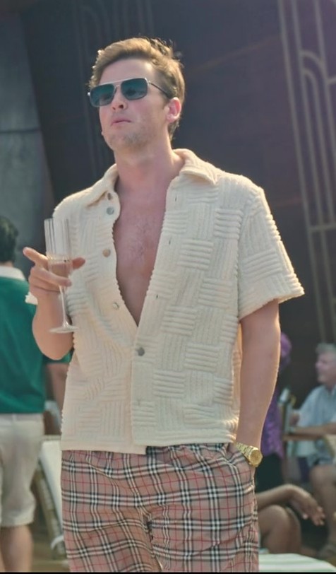 Cream Textured Short-Sleeve Shirt Worn by Jack Cutmore-Scott as Tripp from Death and Other Details TV Show