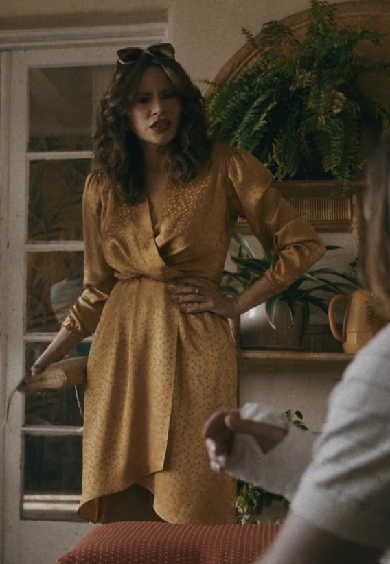 Mustard Yellow Wrap Dress with Polka Accents Worn by Sofía Vergara as Griselda Blanco