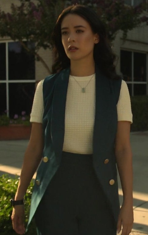 Teal Sleeveless Tailored Vest Worn by Highdee Kuan as Alexis Kong from The Brothers Sun TV Show
