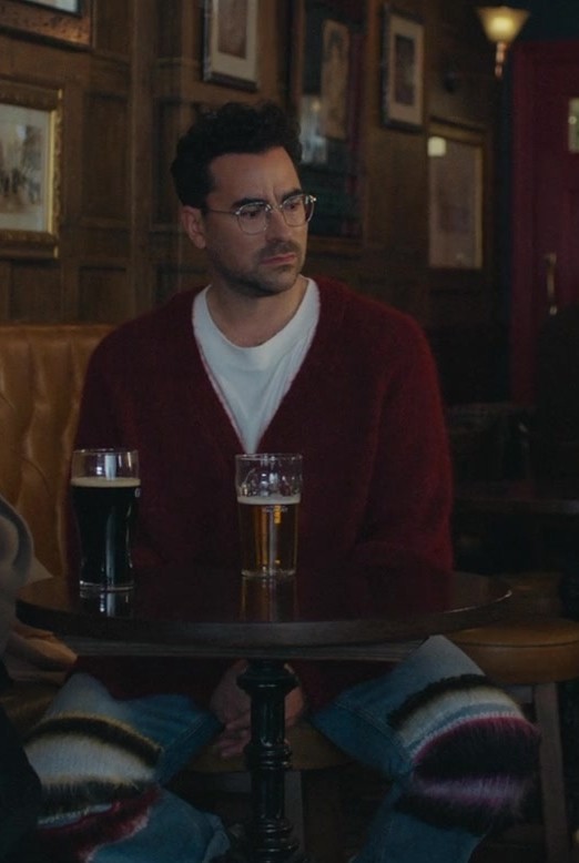 Wine Red Woolen Pullover Worn by Daniel Levy as Marc from Good Grief (2023) Movie