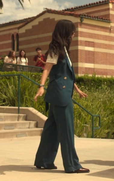 Worn on The Brothers Sun TV Show - Teal Wide-Leg Dress Pants of Highdee Kuan as Alexis Kong