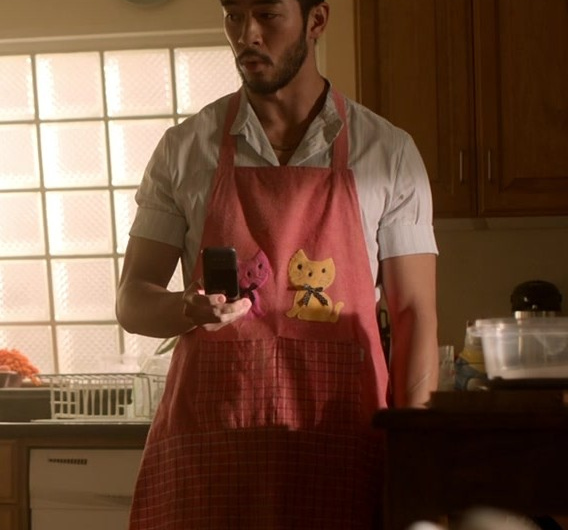 Cute Cartoon Cat Character Pink Kitchen Apron of Justin Chien as Charles Sun