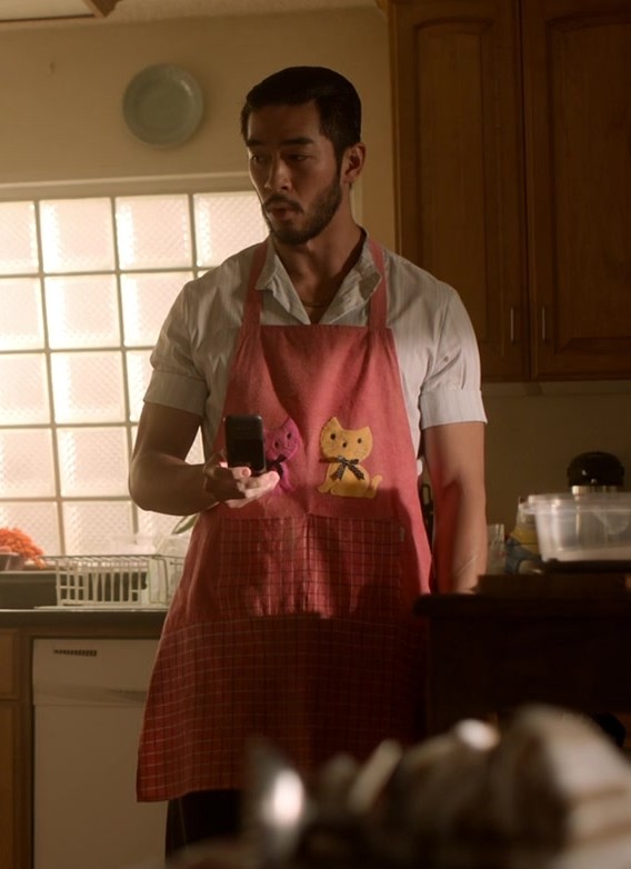 Cute Cartoon Cat Character Pink Kitchen Apron of Justin Chien as Charles Sun