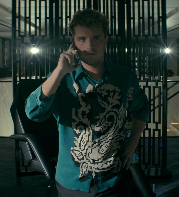 Worn on The Beekeeper (2024) Movie - Pixelated Art Print Shirt Worn by Josh Hutcherson as Derek Danforth