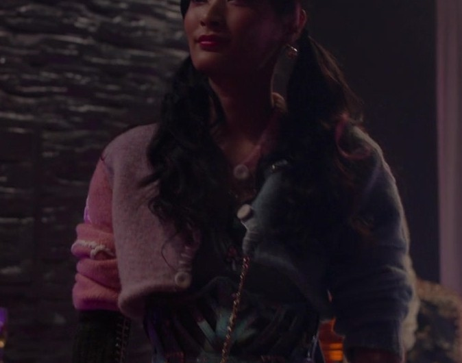 Pink and Blue Cropped Cardigan Worn by Alice Hewkin